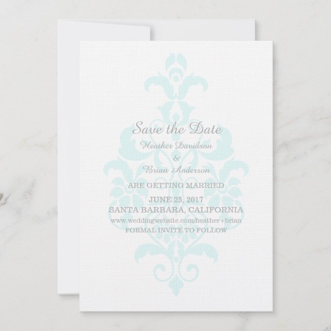 Invitation de sauvegarde de date Aqua Subtle Damas (Devant)