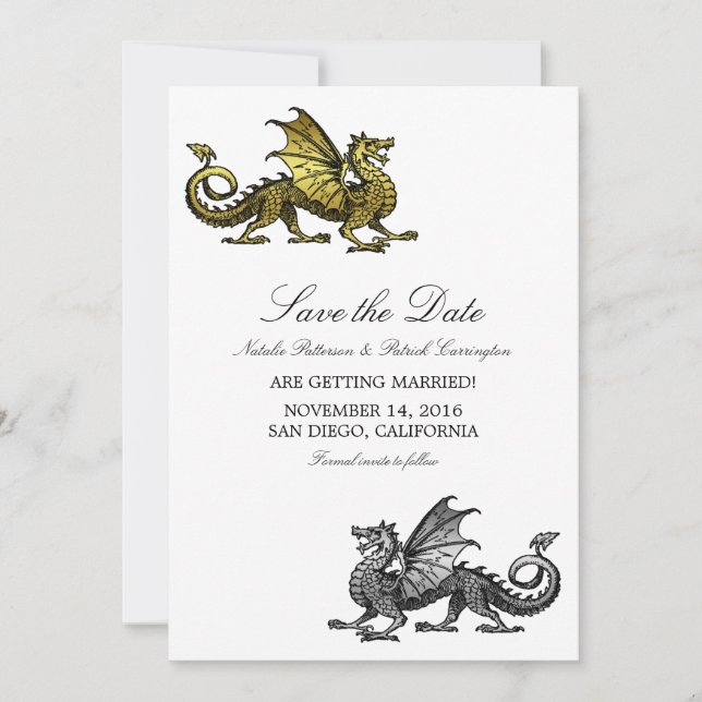 Invitation de sauvegarde de date de dragon d'or et (Devant)