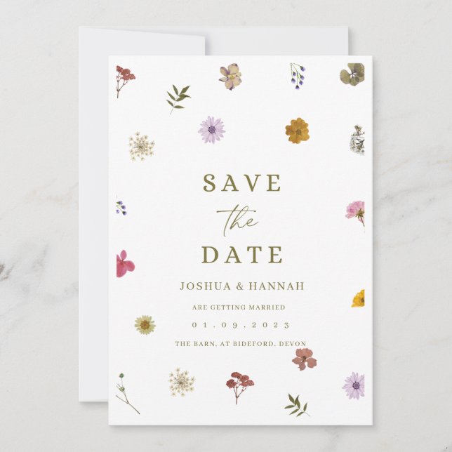 Invitation de sauvegarde de date de fleur pressée (Devant)