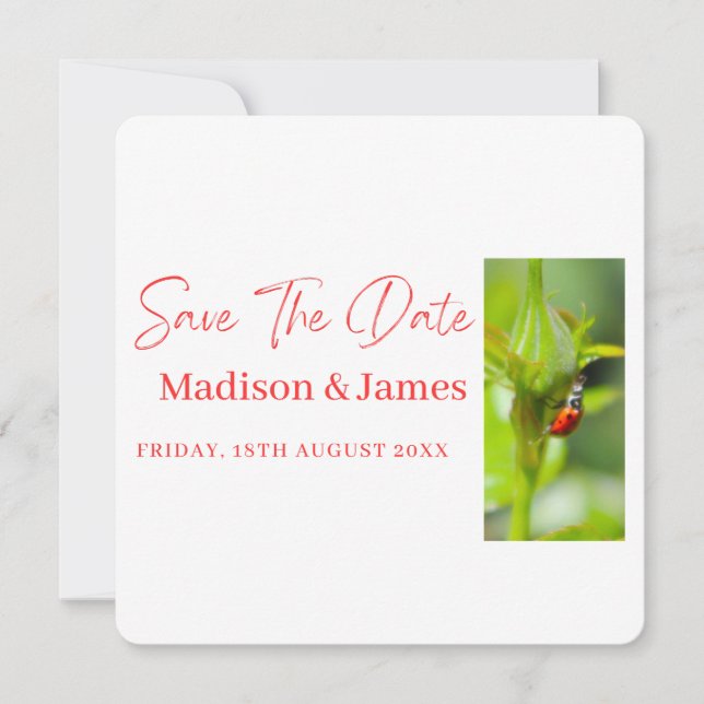 Invitation de sauvegarde de date de jolie coccinel (Devant)