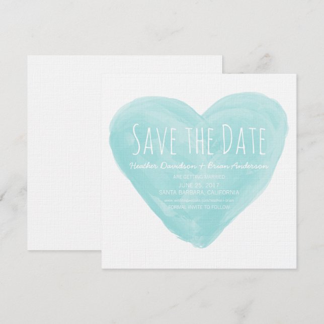 Invitation de sauvegarde de date de mariage à cœur (Devant / Derrière)