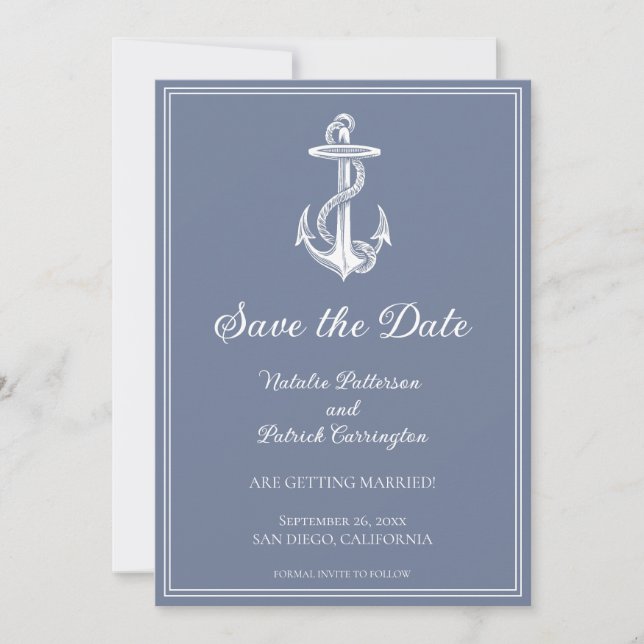 Invitation de sauvegarde de date de mariage Bleu p (Devant)