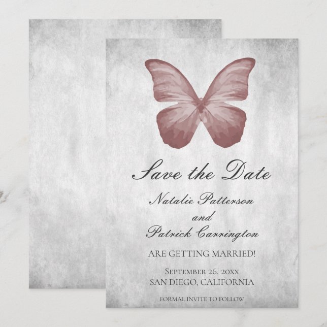 Invitation de sauvegarde de date de mariage Papill (Devant / Derrière)