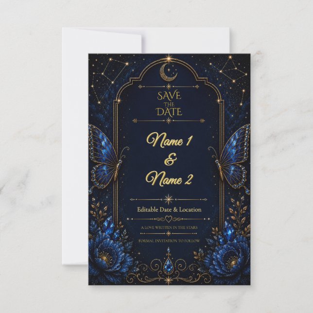 Invitation de sauvegarde de date en saphir céleste (Devant)