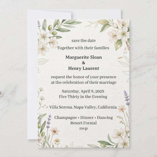 Invitation de sauvegarde de date Fleur blanche et  (Devant)