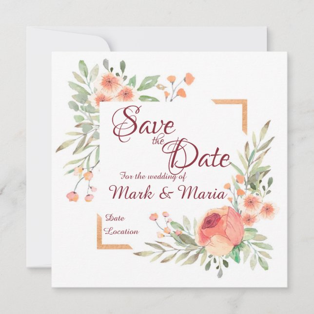 Invitation de sauvegarde de date florale orange (Devant)