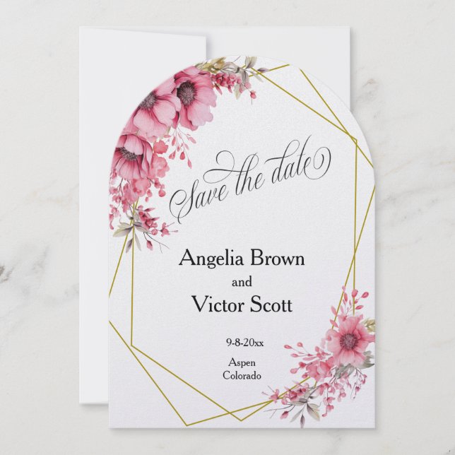 Invitation de sauvegarde de date florale rose (Devant)