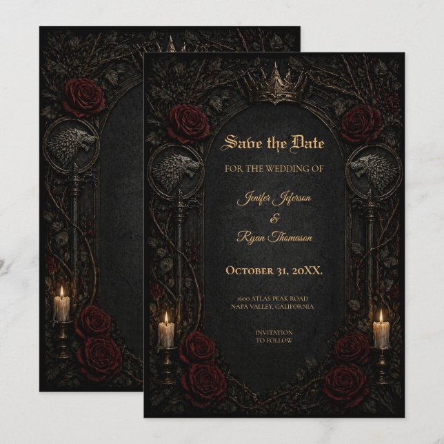 Invitation de sauvegarde de date GOT gothique somb (Devant / Derrière)