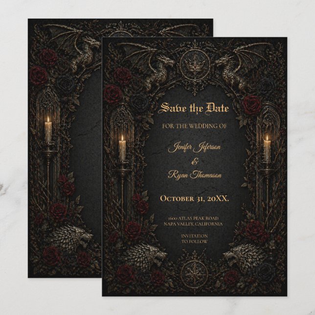 Invitation de sauvegarde de date GOT gothique somb (Devant / Derrière)