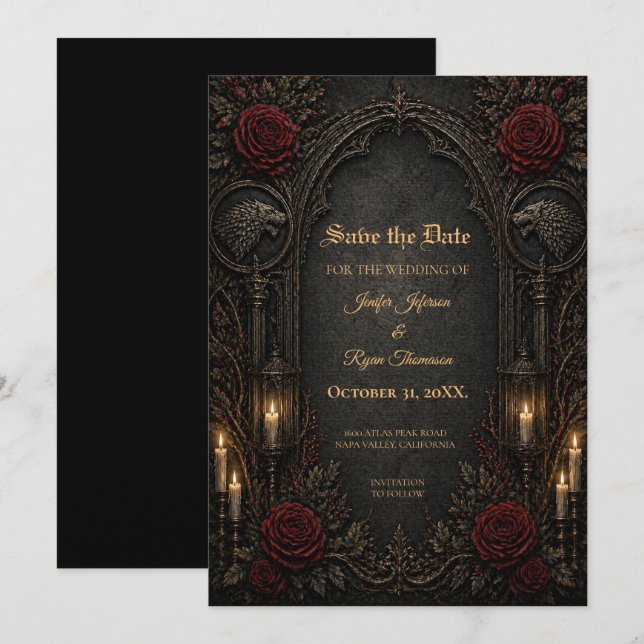 Invitation de sauvegarde de date gothique GOT somb (Devant / Derrière)