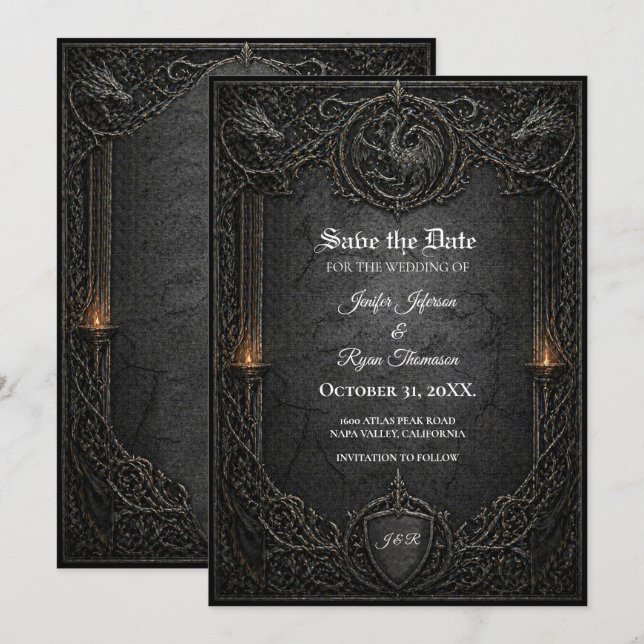 Invitation de sauvegarde de date gothique GOT somb (Devant / Derrière)