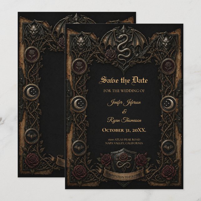 Invitation de sauvegarde de date gothique sombre (Devant / Derrière)