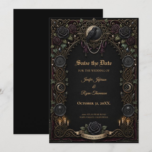 Invitation de sauvegarde de date gothique sombre (Devant / Derrière)