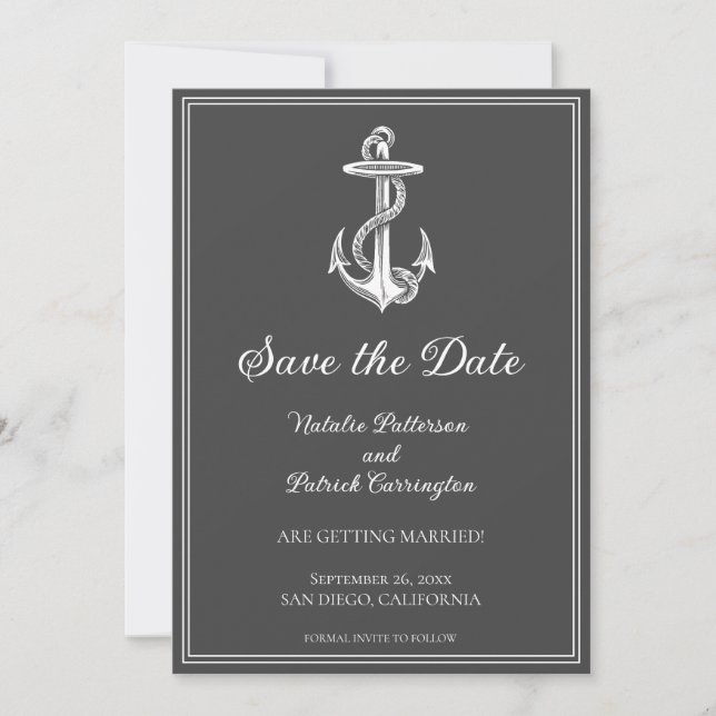 Invitation de sauvegarde de date grise d'ancre nau (Devant)