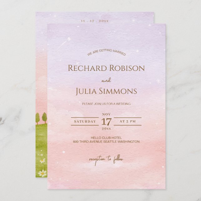 Invitation de sauvegarde de date LILAC / Rose aqua (Devant / Derrière)