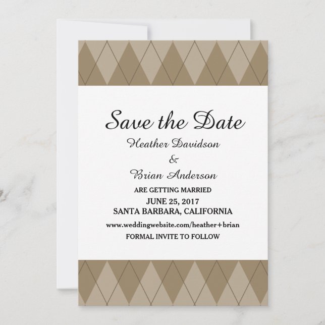 Invitation de sauvegarde de date Mocha Argyle (Devant)