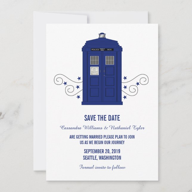 Invitation de sauvegarde de date Police Box v3 (Devant)