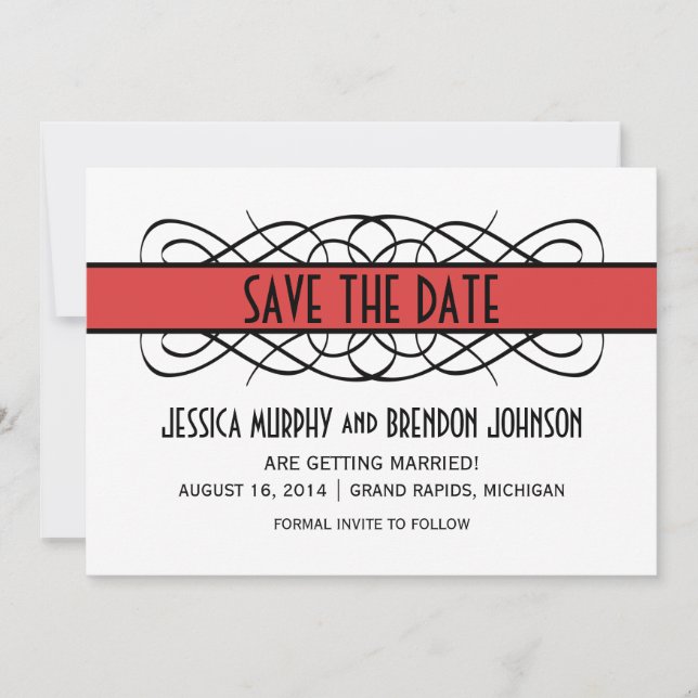 Invitation de sauvegarde de date Red Deco Flourish (Devant)