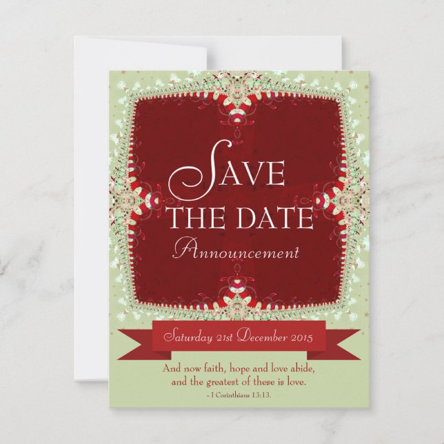 Invitation de sauvegarde de date Red + Green Lace (Devant)