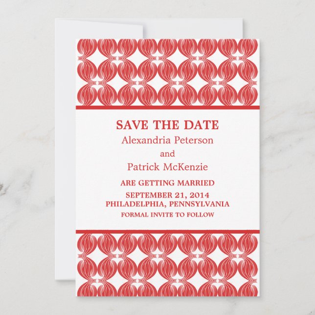 Invitation de sauvegarde de date Red Modern Deco (Devant)