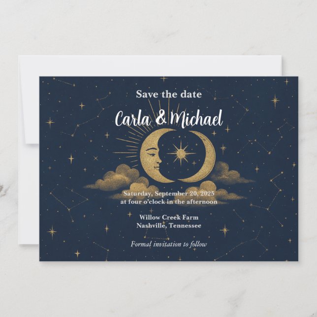 Invitation de sauvegarde de la date de la Lune et  (Devant)