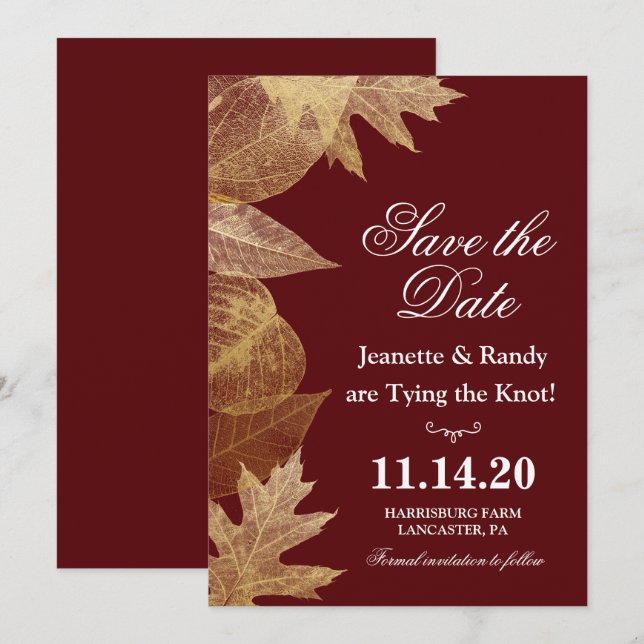 Invitation de sauvegarde de mariage d'automne de n (Devant / Derrière)