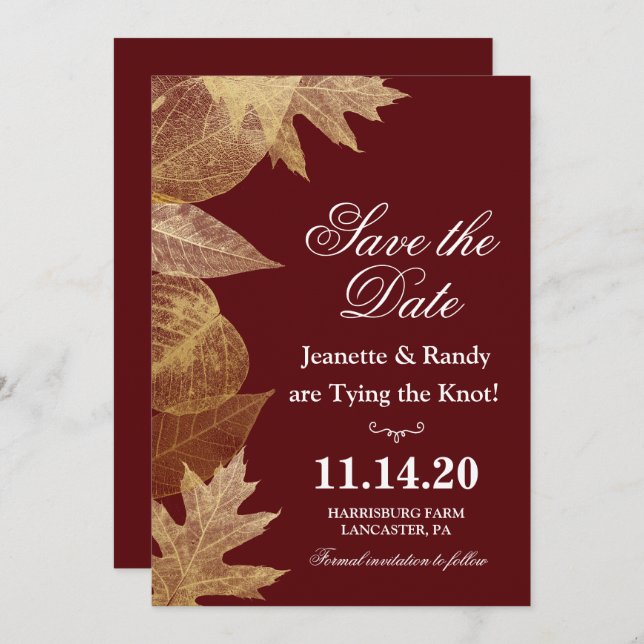 Invitation de sauvegarde de mariage d'automne de T (Devant / Derrière)