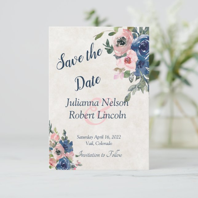 Invitation de sauvegarde florale à l'aquarelle ros (Debout devant)