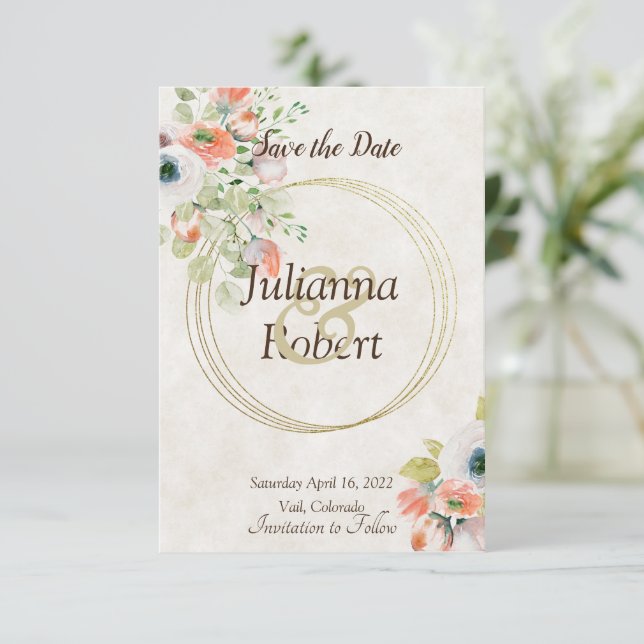 Invitation de sauvegarde florale aquarelle rose et (Debout devant)