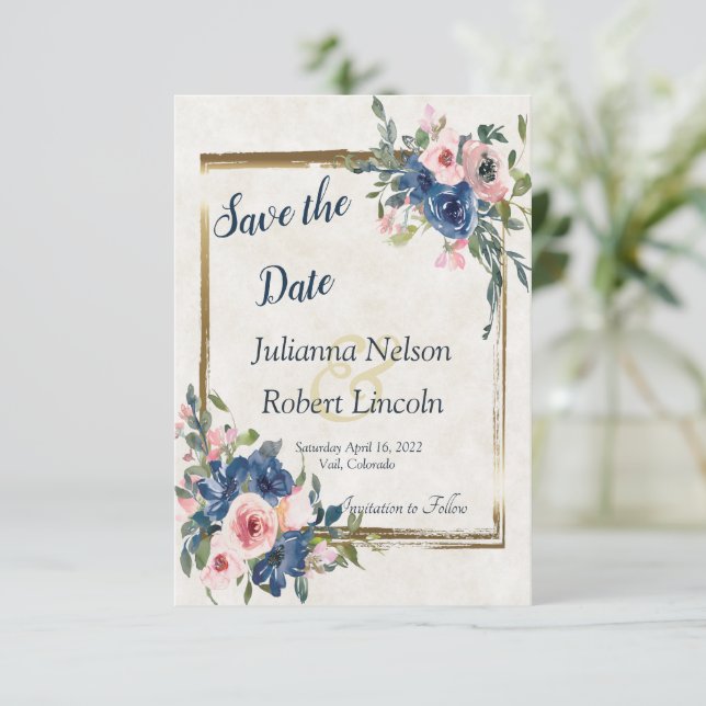Invitation de sauvegarde florale aquarelle rose et (Debout devant)