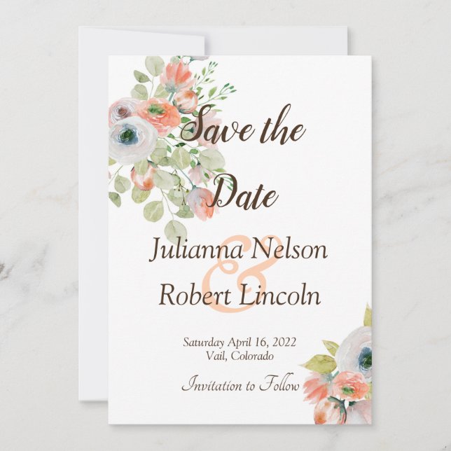 Invitation de sauvegarde florale aquarelle rose et (Devant)
