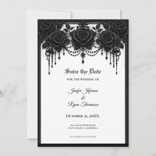 Invitation de sauvegarde gothique Roses noires (Devant)