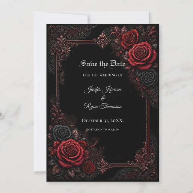 Invitation de sauvegarde gothique Roses rouges (Devant)