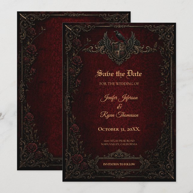 Invitation de sauvegarde gothique vintage (Devant / Derrière)