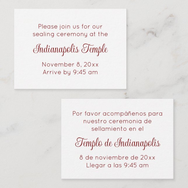 Invitation de scellement au temple en script rouge (Devant / Derrière)