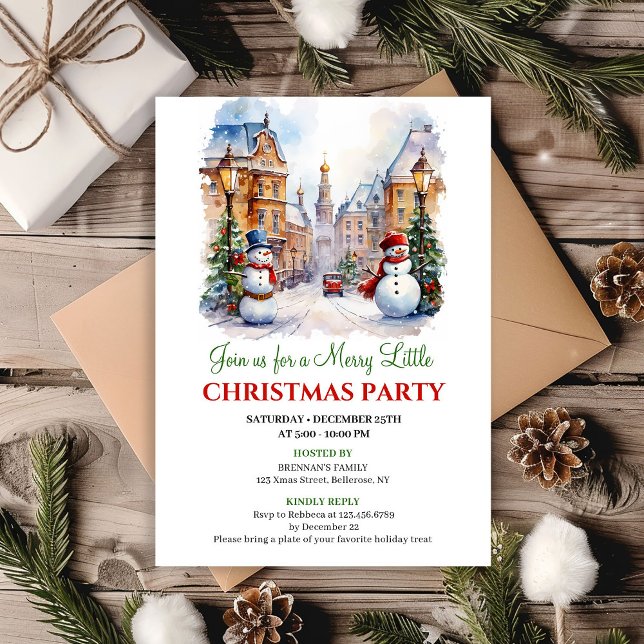 Invitation de scène de Noël à l'aquarelle ludique (Playful watercolor Christmas scene invitation)