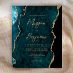 Invitation de script d'Agate bleu Turquoise Budget<br><div class="desc">Cette élégante invitation de mariage présente une image arrière - plan d'agate d'aquarelle bleue turquoise parée de parties scintillant en faux or. Le texte personnalisable combine écriture manuscrite moderne couleur or,  cuivre et polices italiques. L'envers dispose d'un design d'agate turquoise et or coordonné.</div>