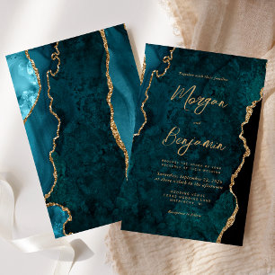 Invitation de script d'Agate bleu Turquoise Budget