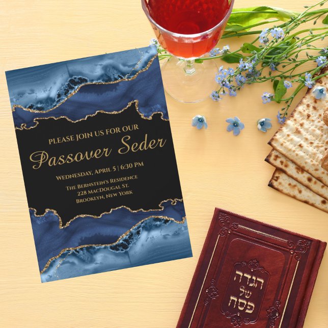 Invitation de Seder de la Pâque en Or Bleu de la M (Créateur téléchargé)