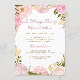 Invitation de service funèbre élégante avec rose r