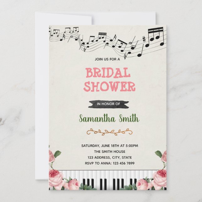 Invitation de shower de mariage musique note (Devant)