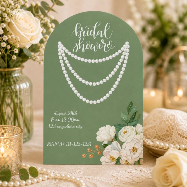 Invitation de shower de mariage perles florales ve (Créateur téléchargé)