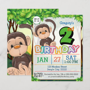 Invitation de singe de la fête du 2e anniversaire