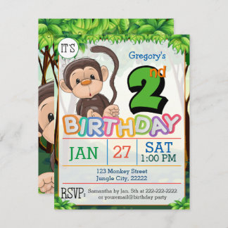 Invitation de singe de la fête du 2e anniversaire