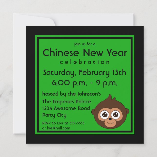 Invitation de singe du Nouvel An chinois 2016 (Dos)
