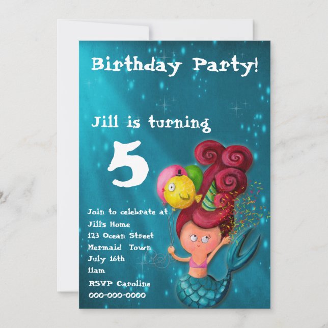 Invitation de sirène de joyeux anniversaire (Devant)