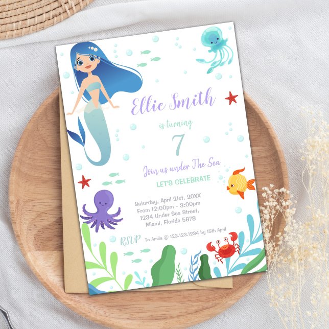 Invitation de sirène pour le 7e anniversaire (7th Mermaid Birthday Invitations)
