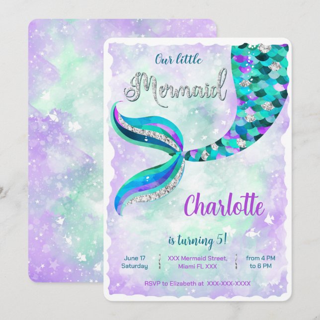 Invitation de sirène sous la mer (Devant / Derrière)