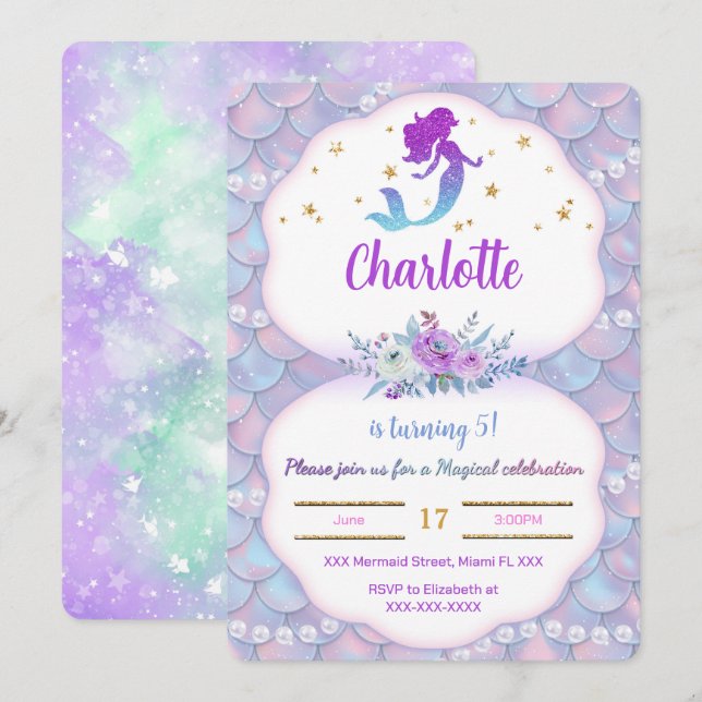 Invitation de sirène sous la mer (Devant / Derrière)