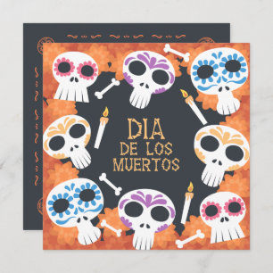 Invitation de Skulls Dia de Muertos Party de sucre